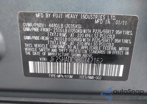 2011 Subaru Forester 2.5X Premium z USA, uszkodzony, nr VIN JF2SHADC9BG742162